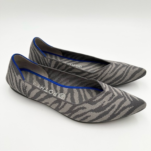 Rothy's the Point Grey Zebra Pointed Toe Slip On Flat Shoes - Picture 1 of 9